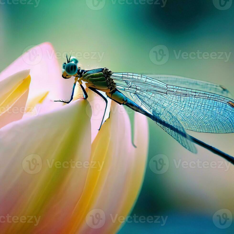 Dragonfly perched on wildflower, beautiful dragonfly, Macro of dragonfly ,AI Generated photo