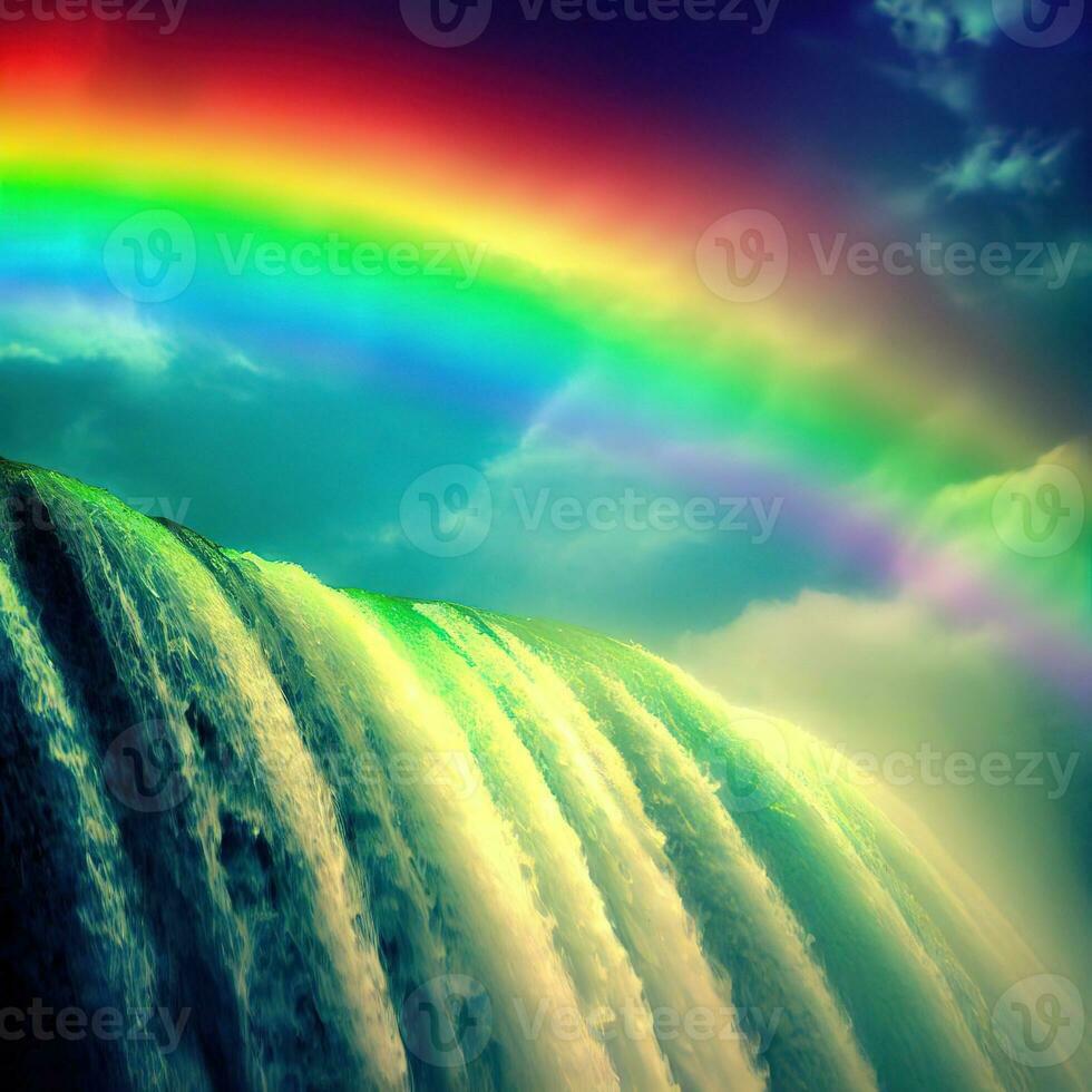 Rainbow on a waterfall ,AI Generated photo