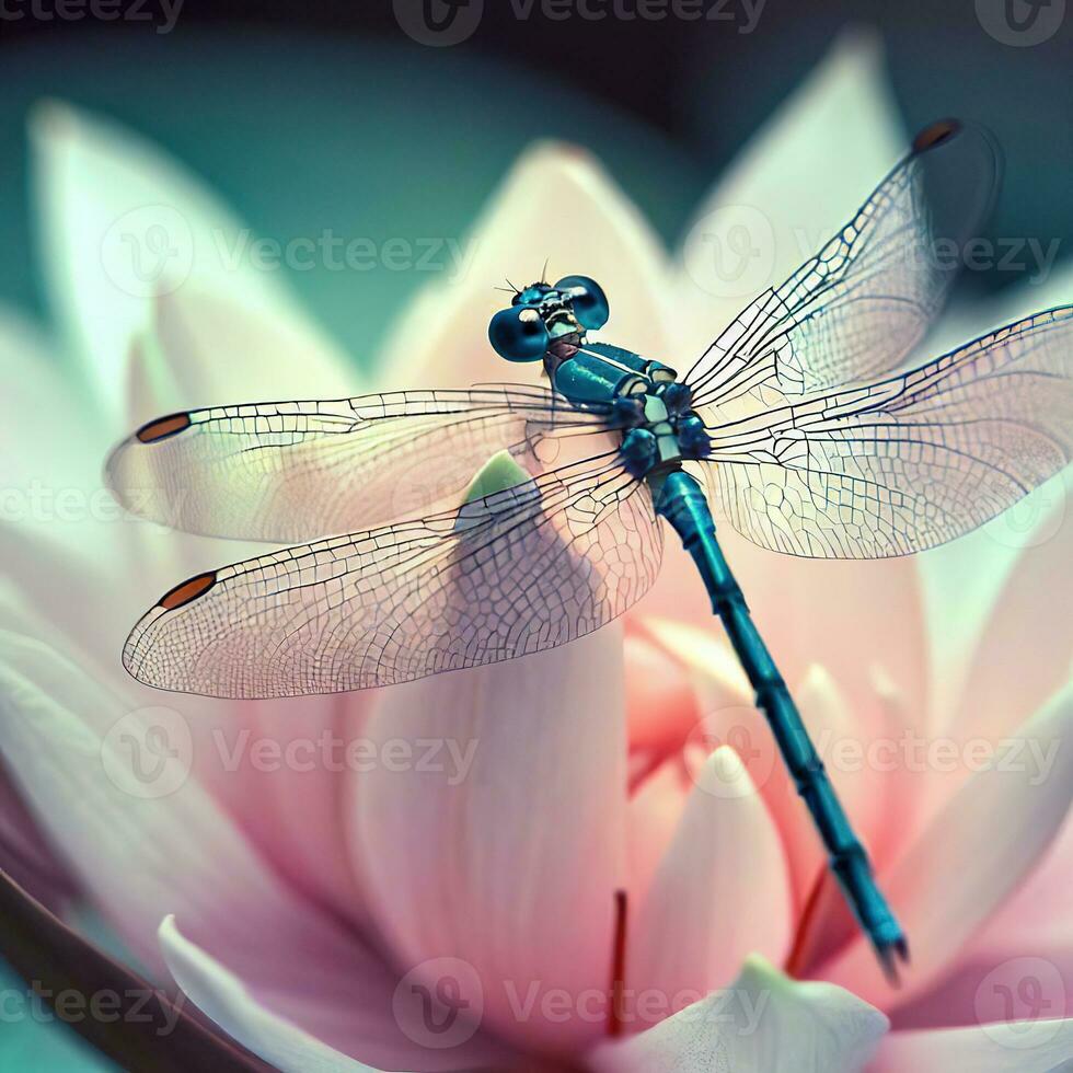 Dragonfly perched on wildflower, beautiful dragonfly, Macro of dragonfly ,AI Generated photo