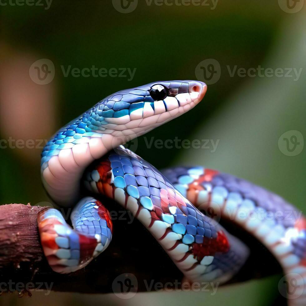 The Blue Coral Snake's vibrant colors make it a hidden gem of the forest ,AI Generated photo