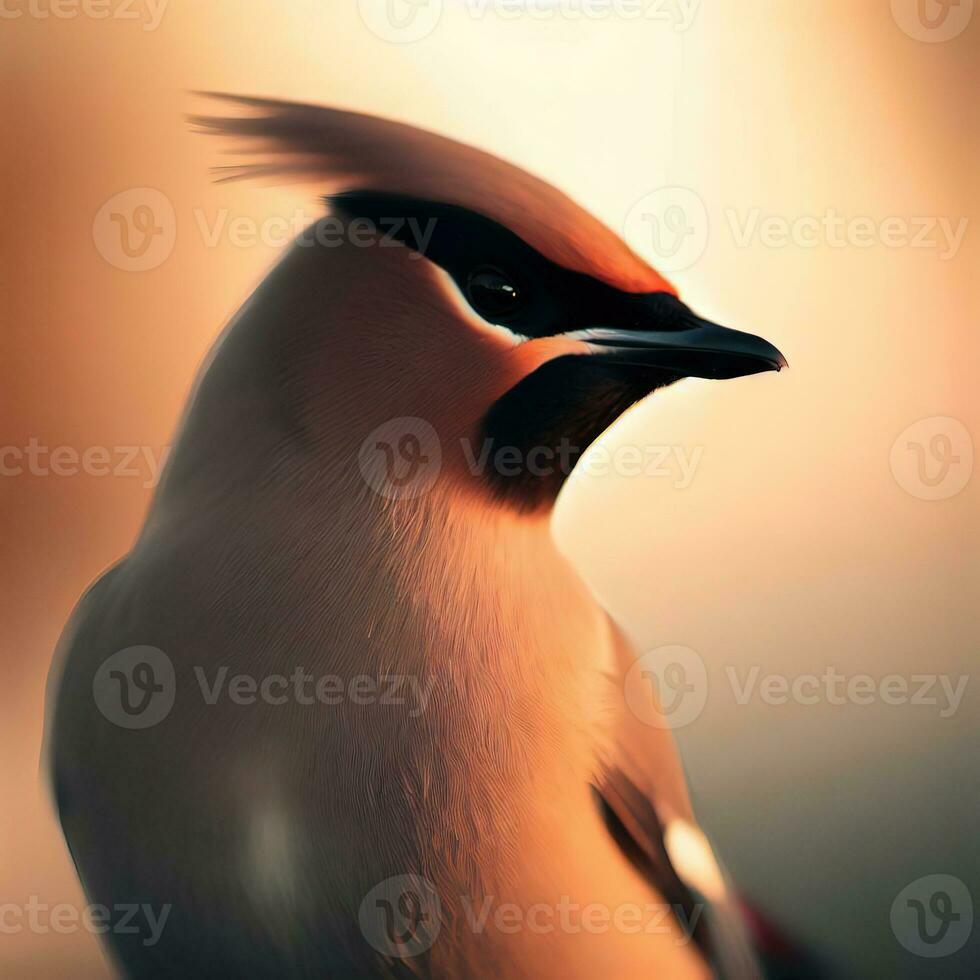 The close-up view showcases the striking colors of the Waxwing ,AI Generated photo
