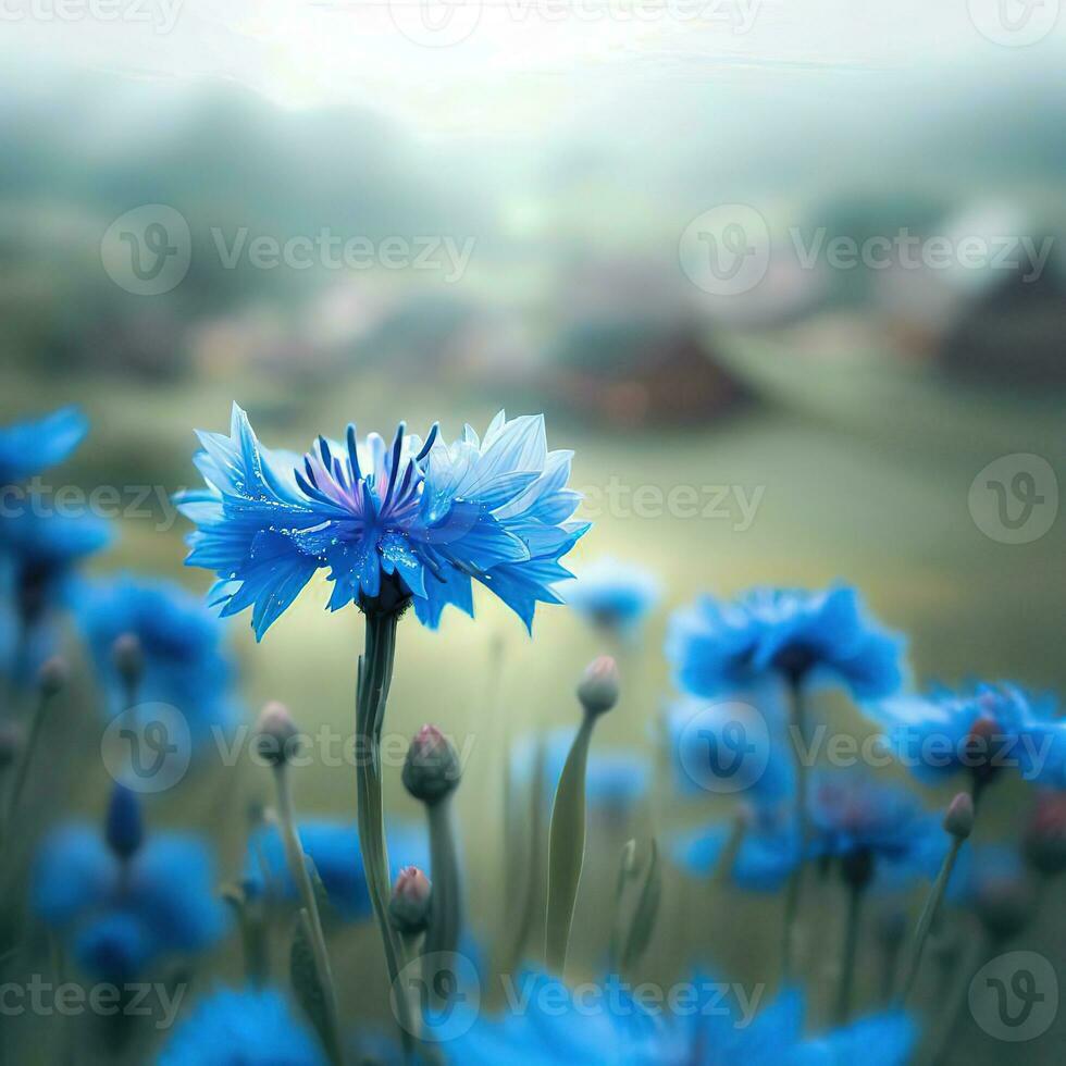 A close-up of a cornflower reveals the delicate details of its petals ,AI Generated photo