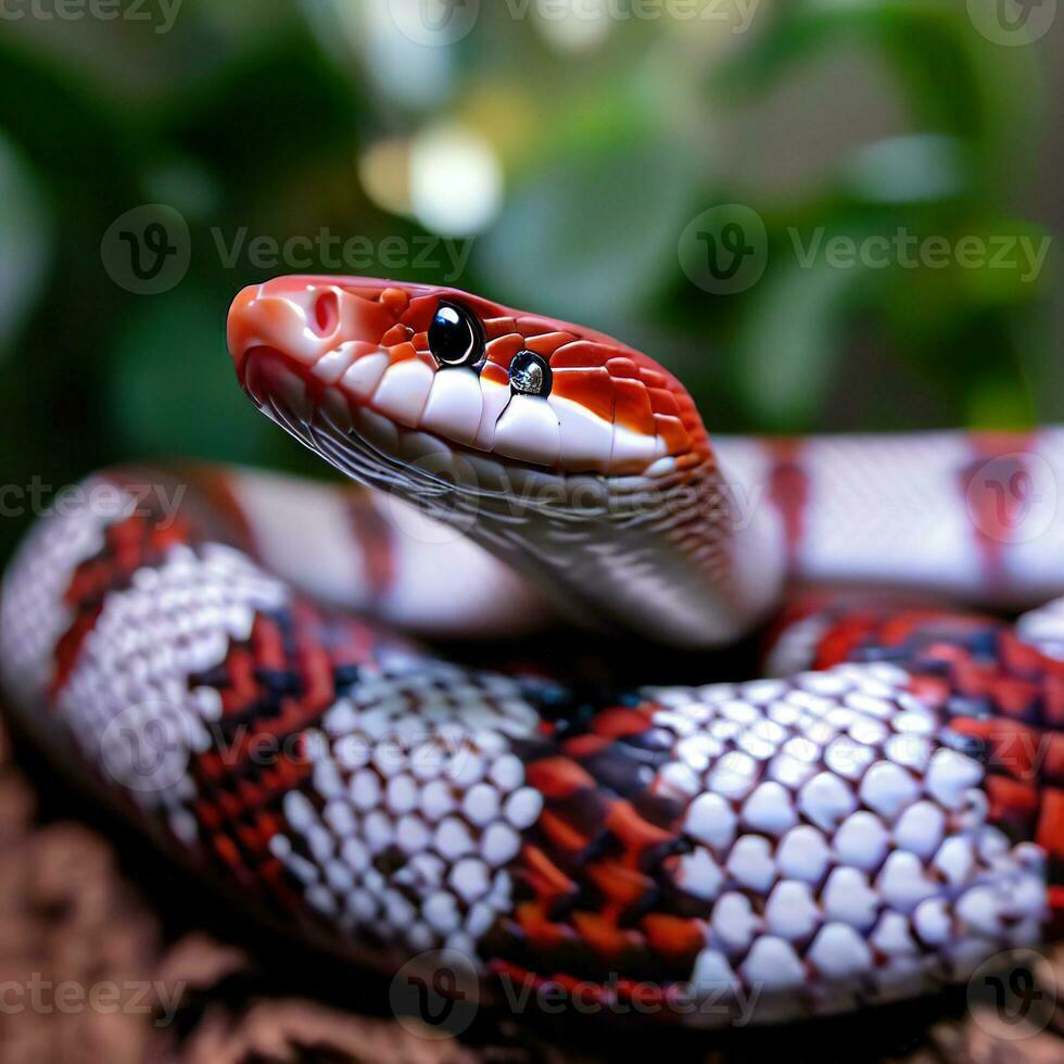 A detailed view of the captivating scales and colors of a red milk snake ,AI Generated photo