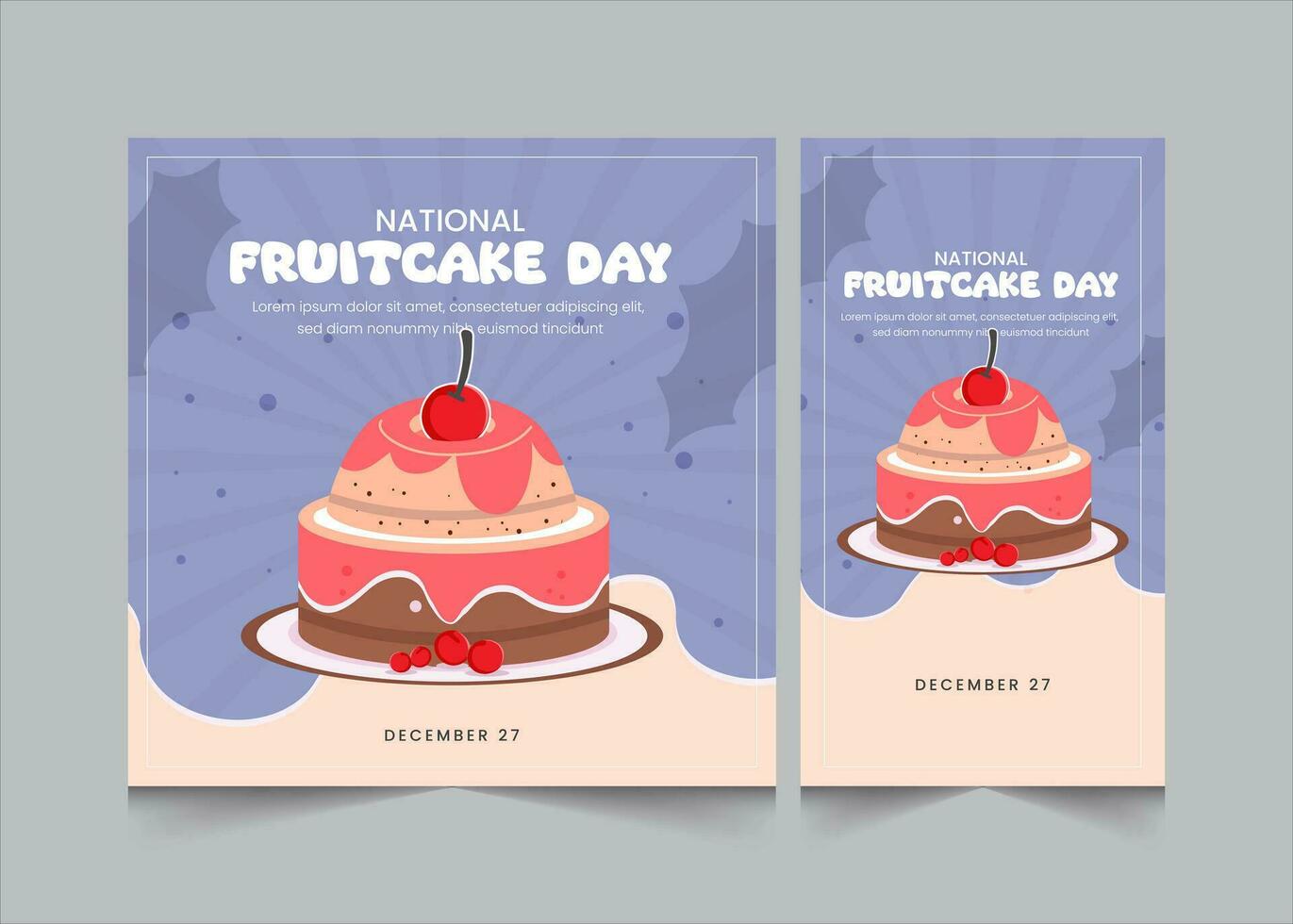 conjunto de nacional pastel de frutas día mes saludos y invitación, social medios de comunicación enviar y cuentos modelo para pastel de frutas día, vector ilustración eps 10