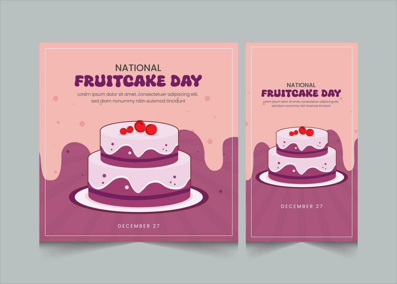 Set of national fruitcake day month greetings and invitation, social media post and stories template for fruitcake day, vector illustration eps 10