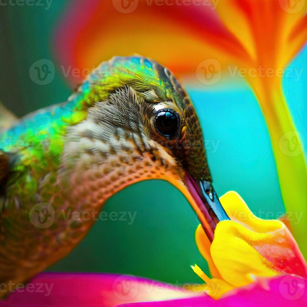humningbird on flower, hummingbird flying on flower, humming on flower ,AI Generated photo