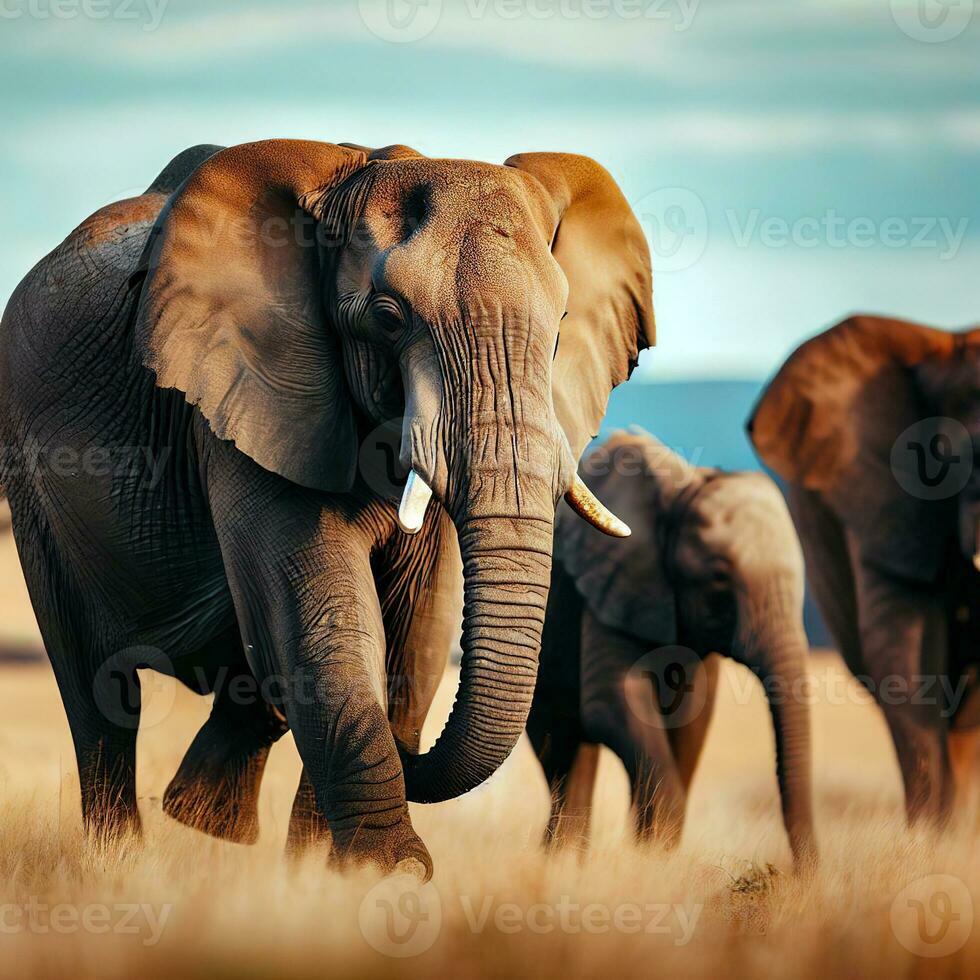 un grupo de elefantes se mueve graciosamente a través de el sabana ,ai generado foto