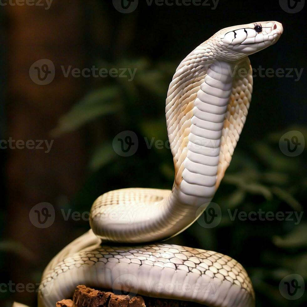 A close-up of the white King Cobra, a fascinating and seldom-seen variant ,AI Generated photo