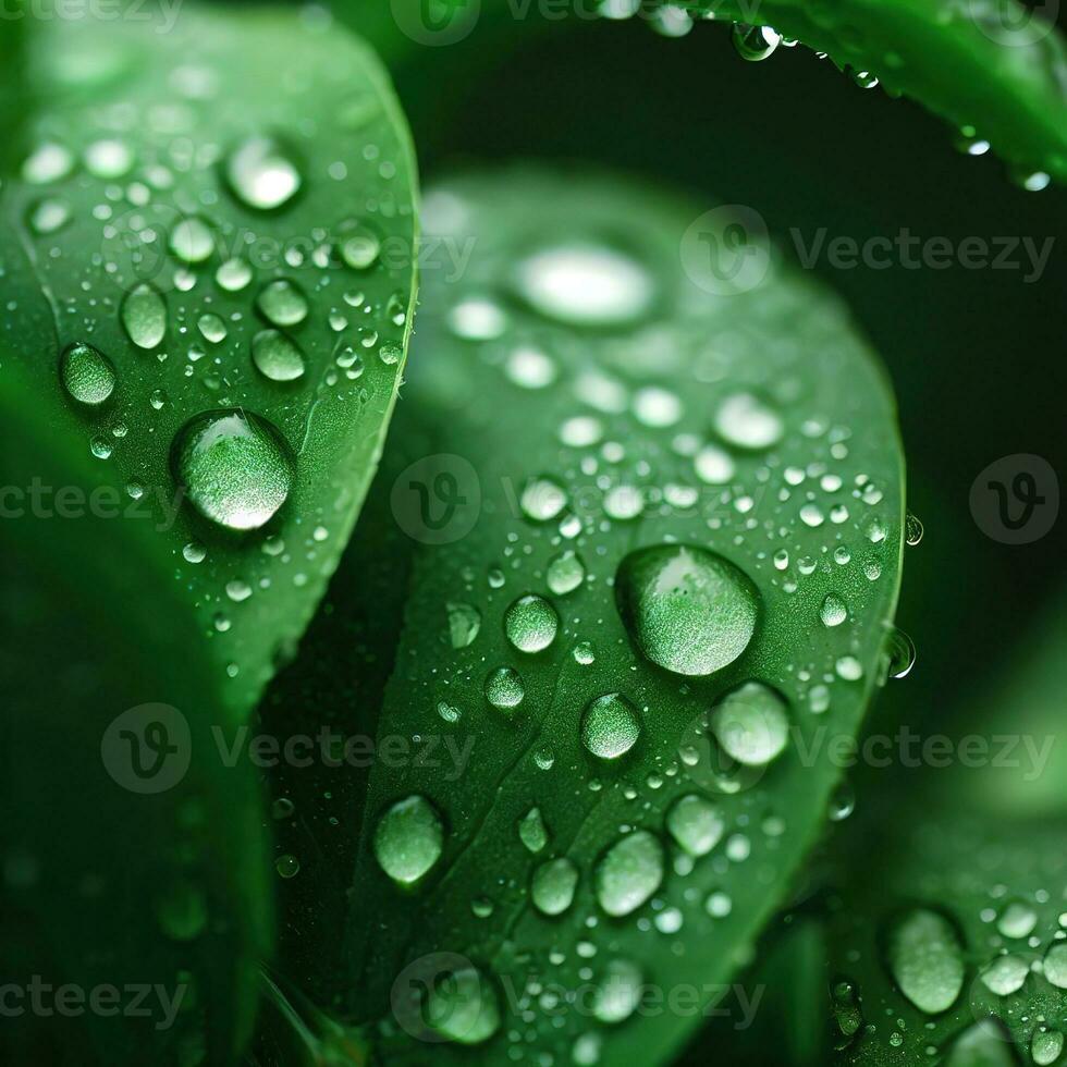 The intricate patterns of water droplets on leaves shine in macro photography ,AI Generated photo