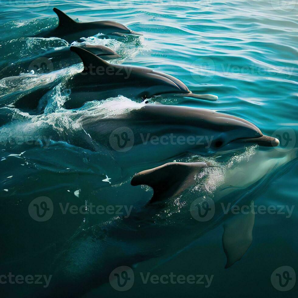 Captivating Scene of Spinner Dolphins Breaking the Surface ,AI Generated photo