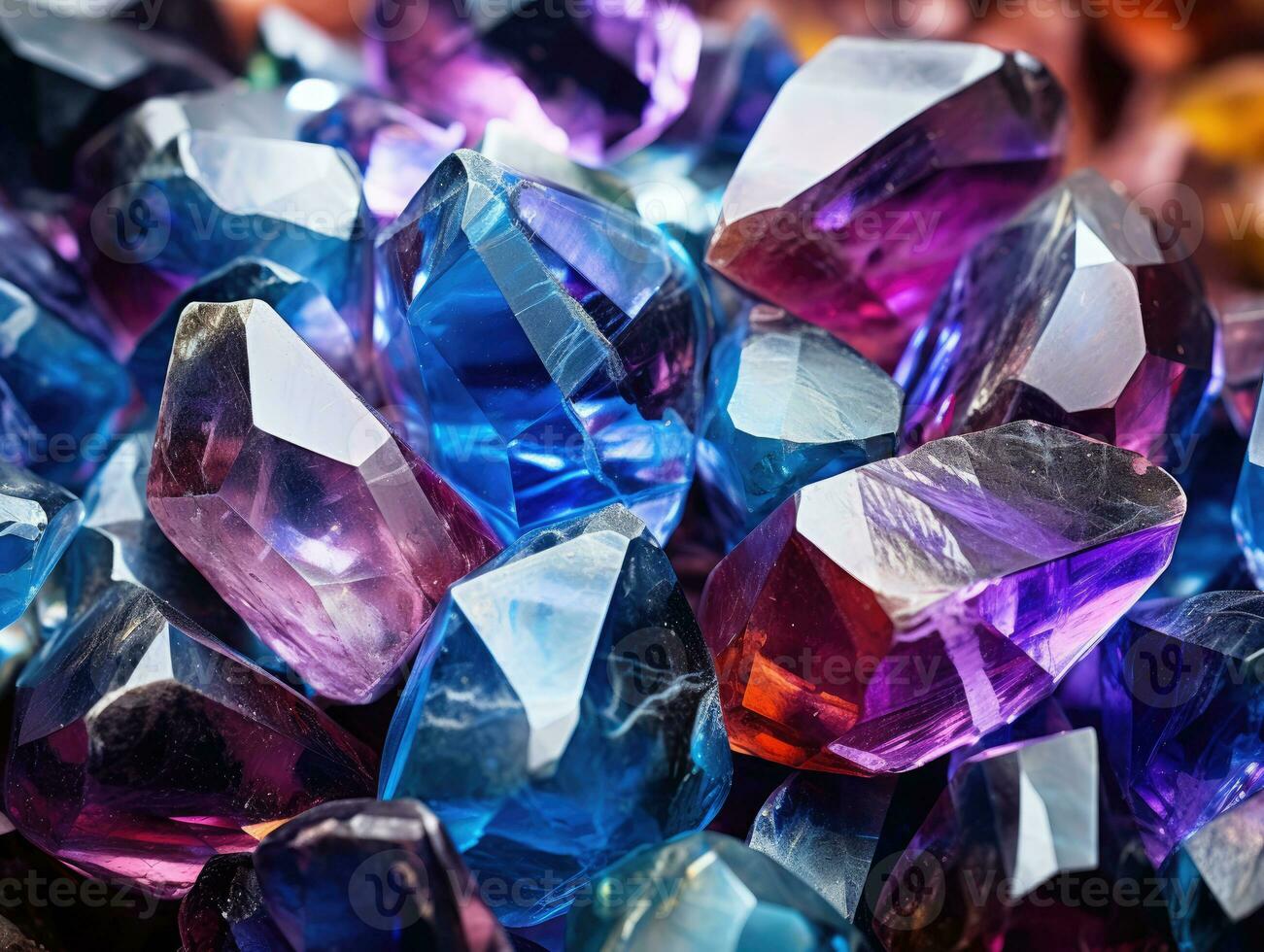 ai generation. multicolored crystals as a background. macro. photo