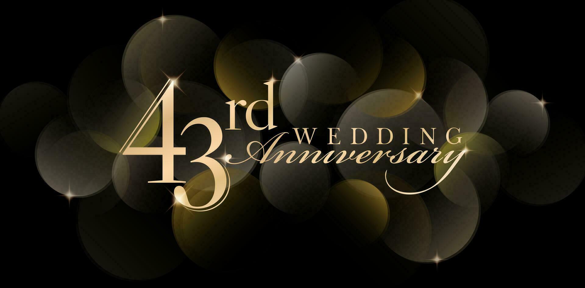 43rd wedding anniversary number of symbol sparkling glitter isolated black backgrounds. applicable for greeting cards, invitation, website banner and celebration company or business template design vector