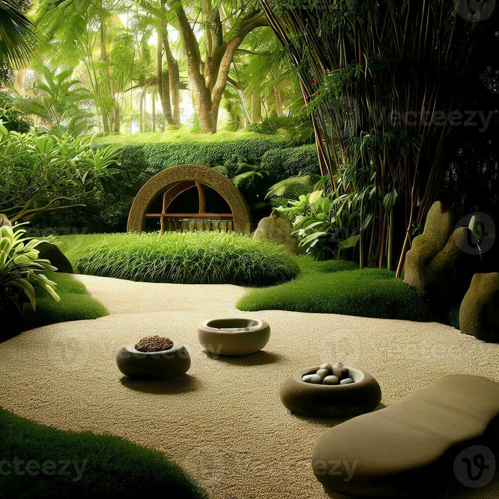 The arrangement of stones in the Zen garden creates a sense of balance ,AI Generated photo