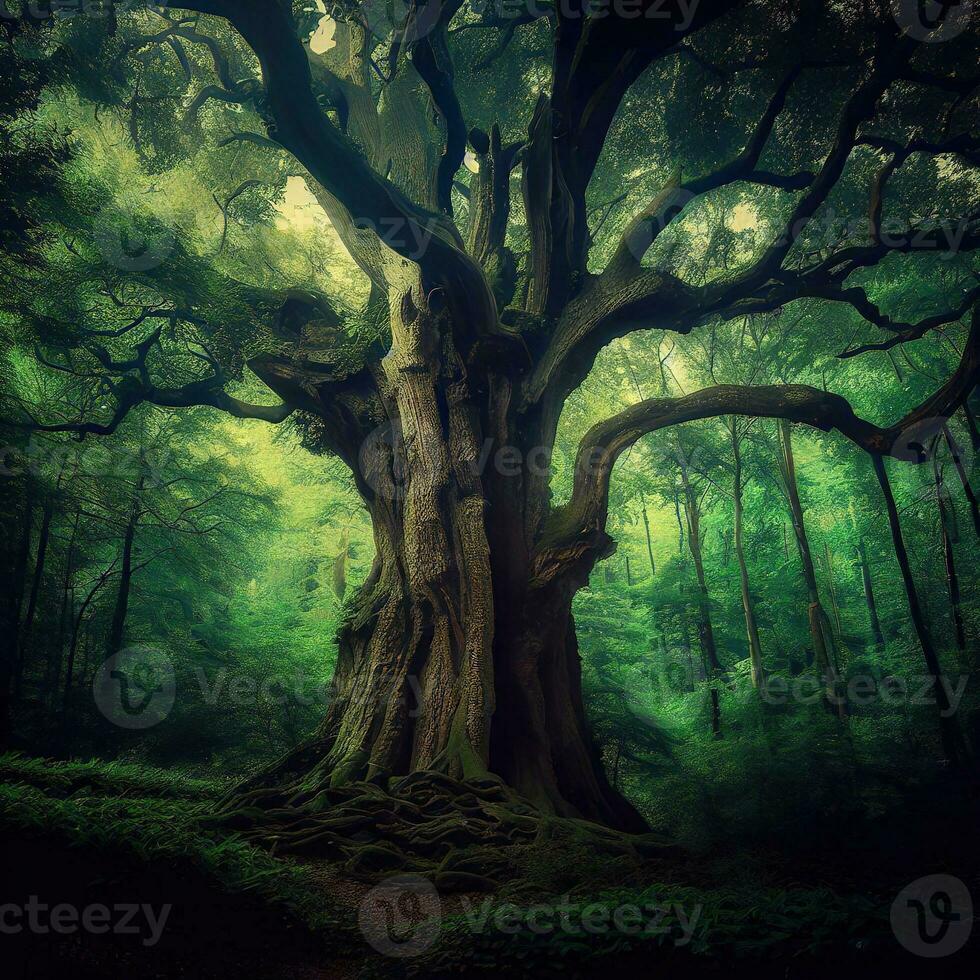 Big Bonsai tree jungle, dark forest, horror tree, baniyan bonsai ,AI Generated photo