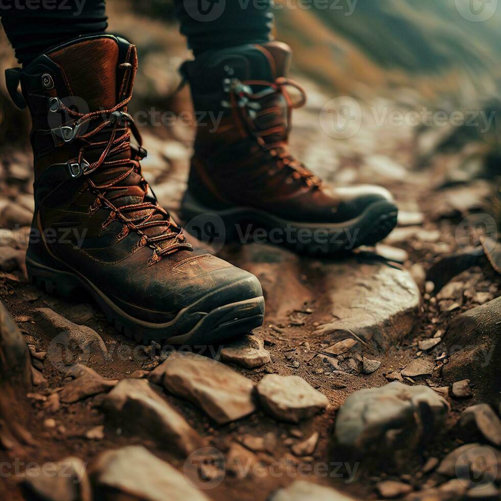 Hiking boots explore the rocky wonders of the outdoors ,AI Generated photo