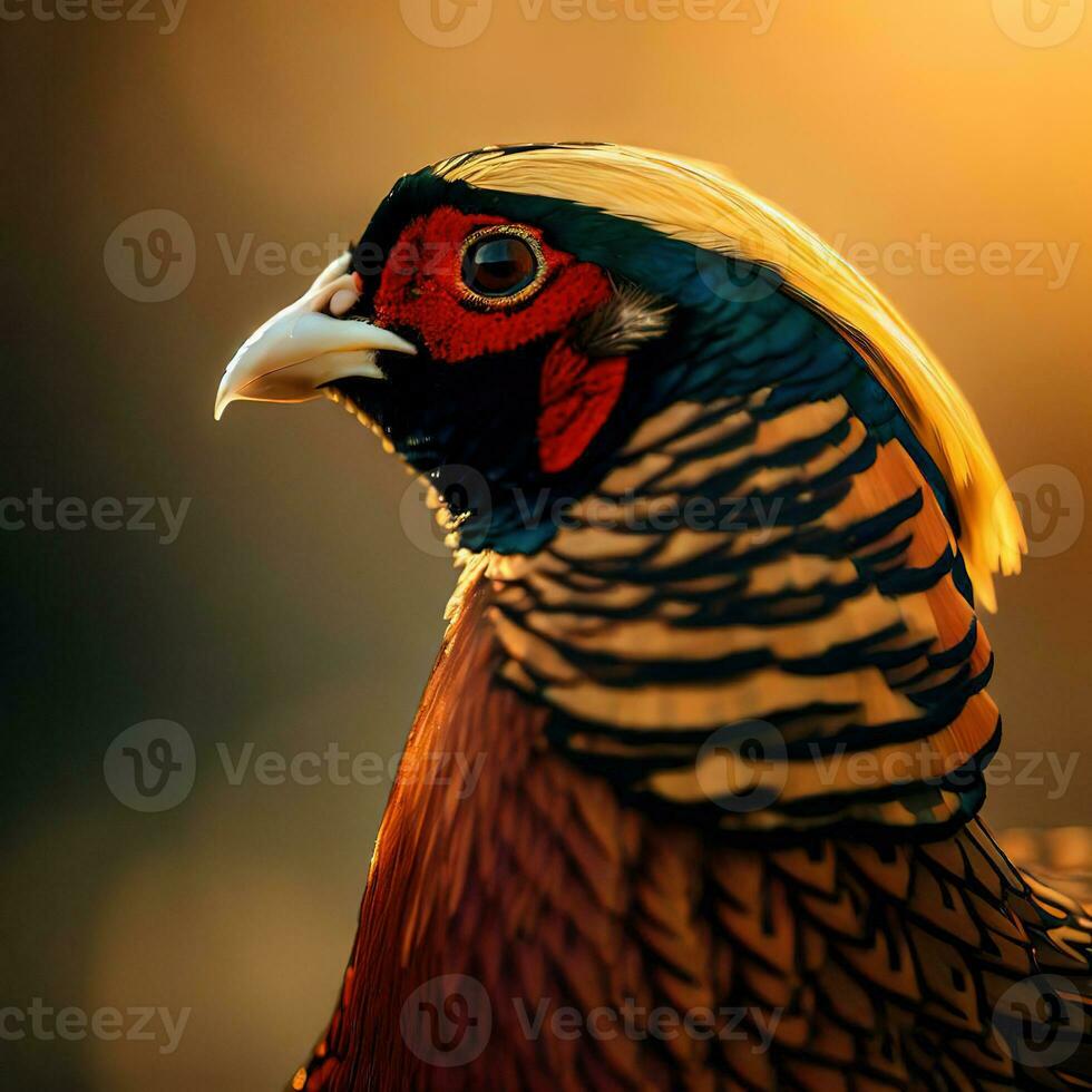 Admiring the Pheasant's Vibrant Colors Glistening in Even Sunshine ,AI Generated photo