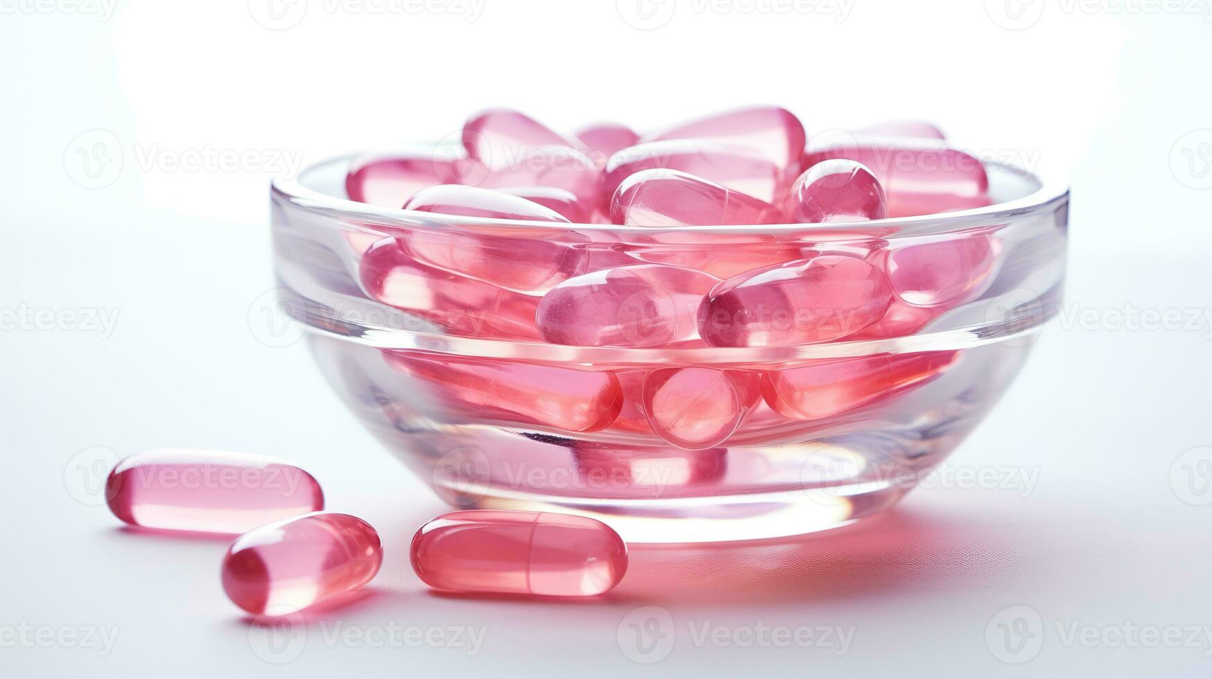 Pink transparent vitamins on a light background photo