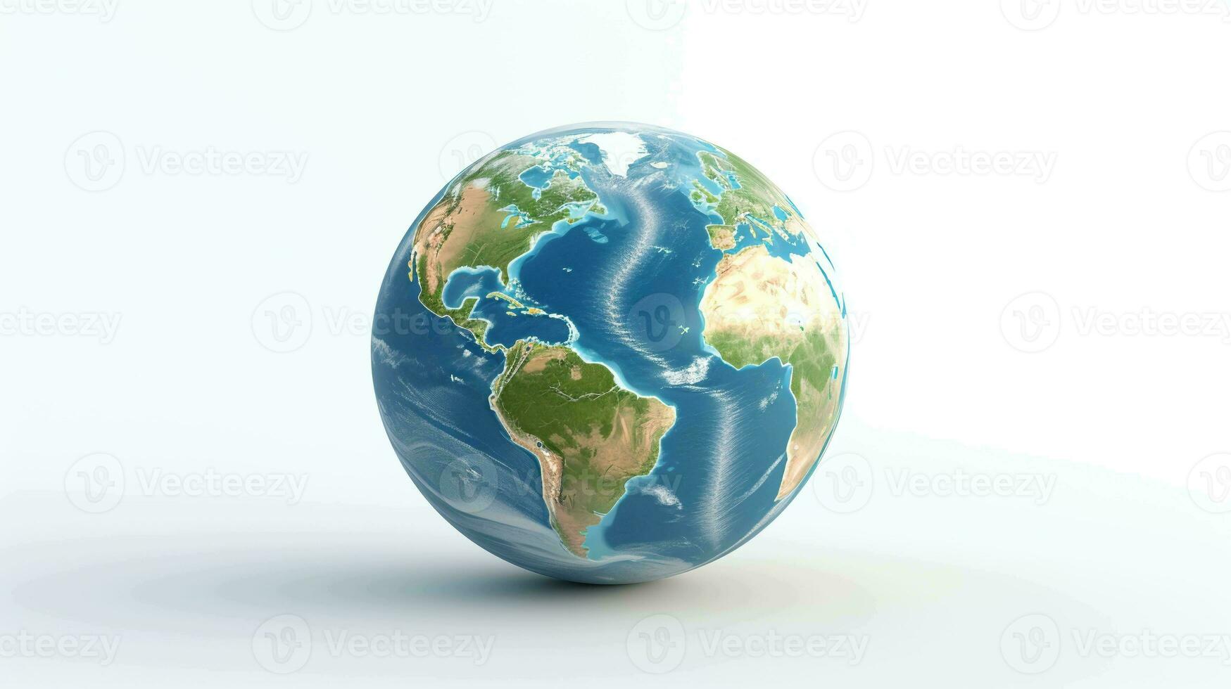 Realistic 3D Earth Render. A detailed globe on a clean white backdrop photo