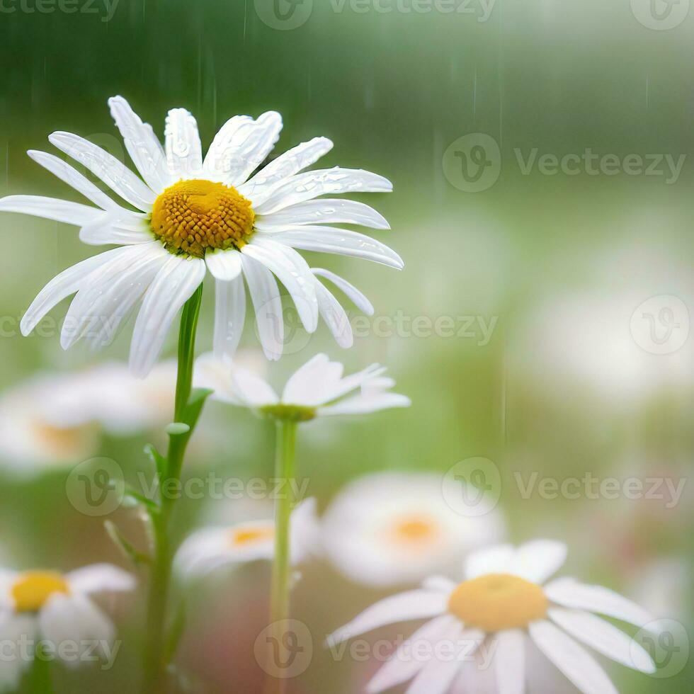 A White Sunflower Glistens in the Rainy Day ,AI Generated photo