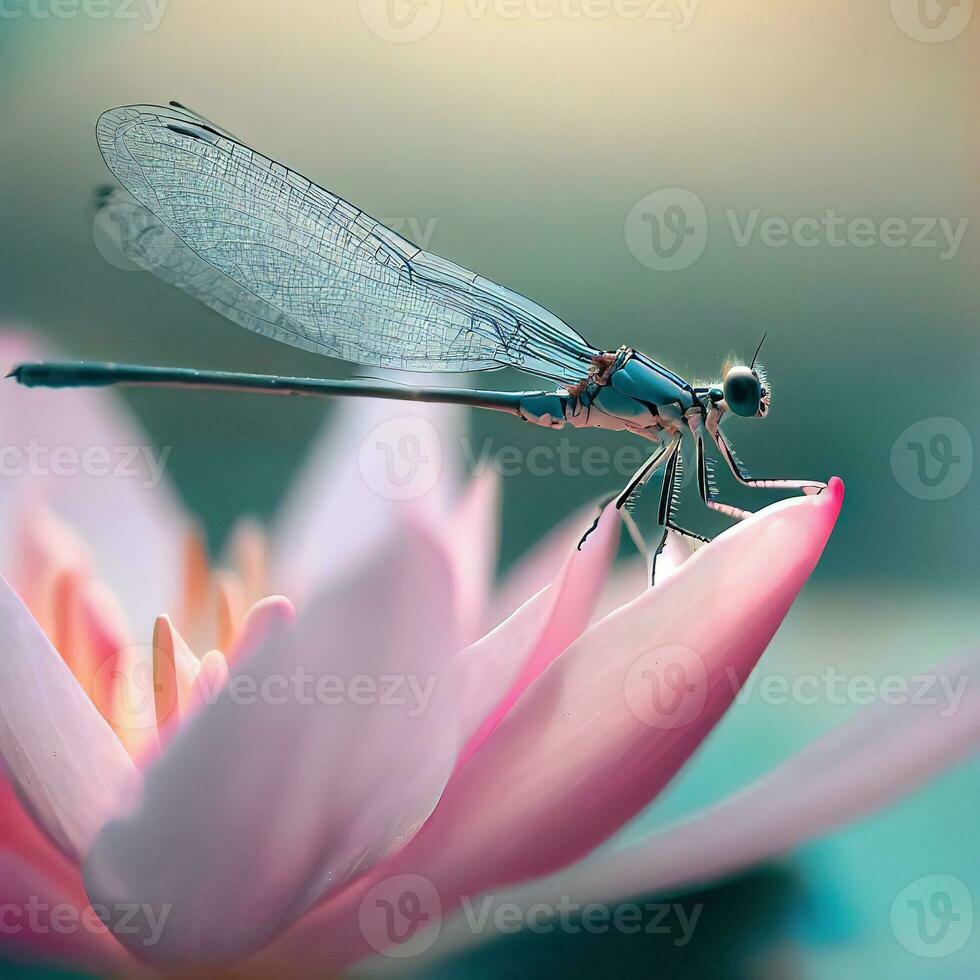 libélula encaramado en flor silvestre, hermosa libélula, macro de libélula ,ai generado foto