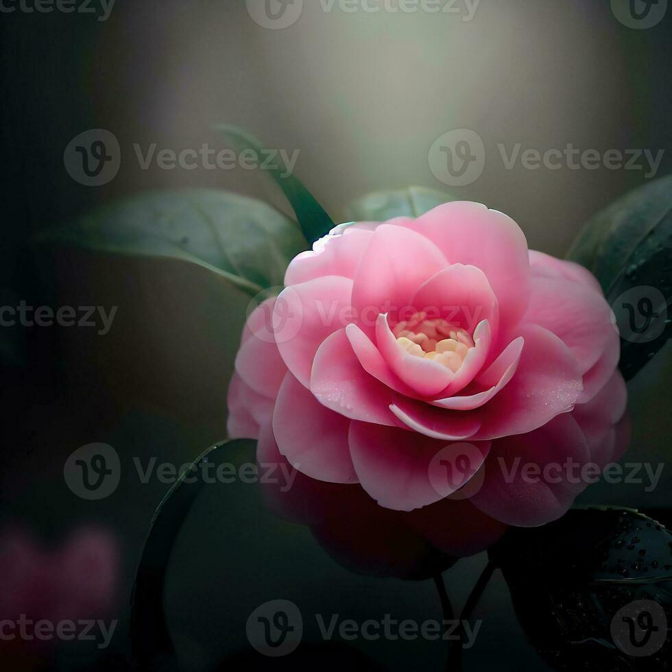 A Japanese camellia shows off its abundance of stunning flowers ,AI Generated photo