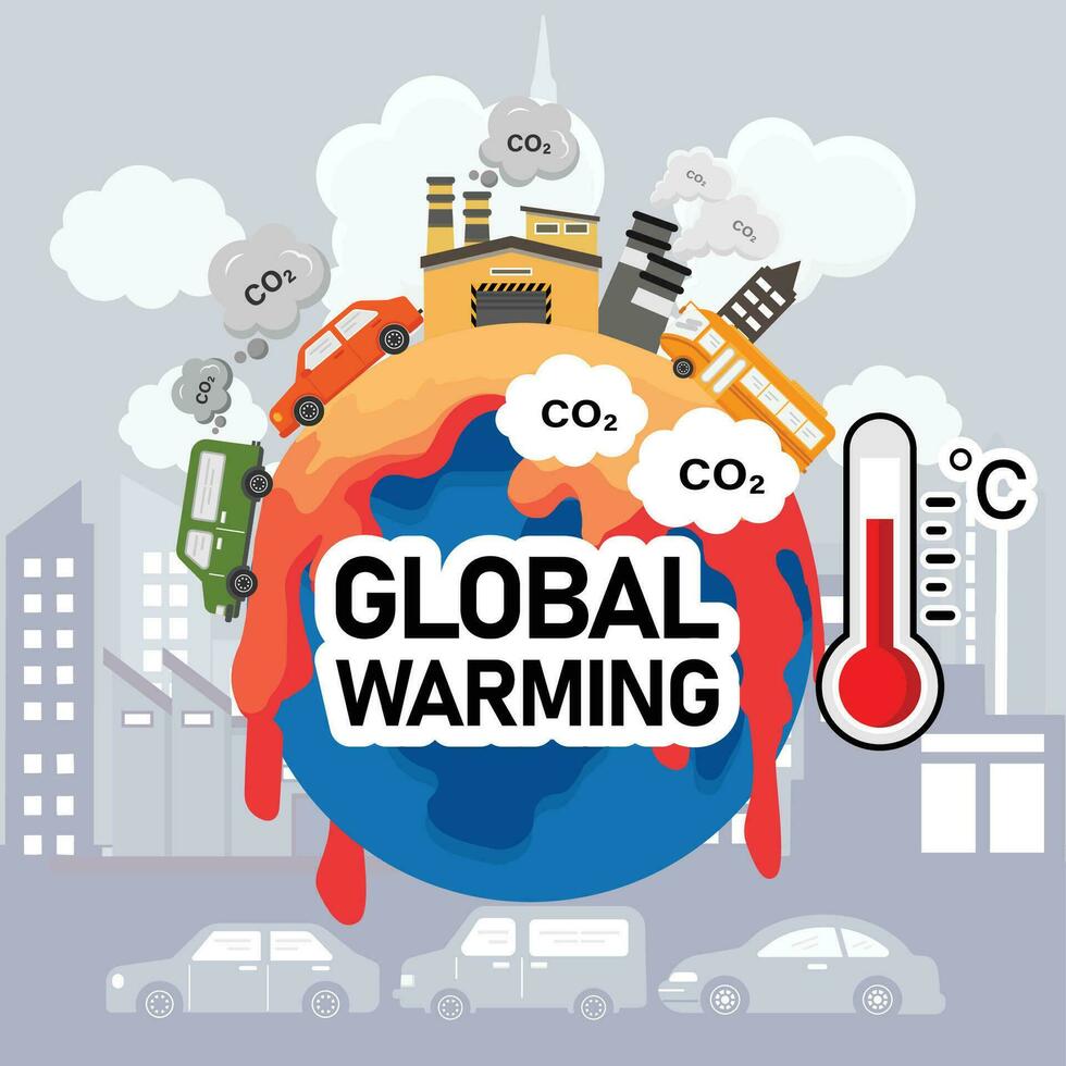 Global warming from Air pollution increase temperature earth. Climate change Global warming concept vector illustration. .