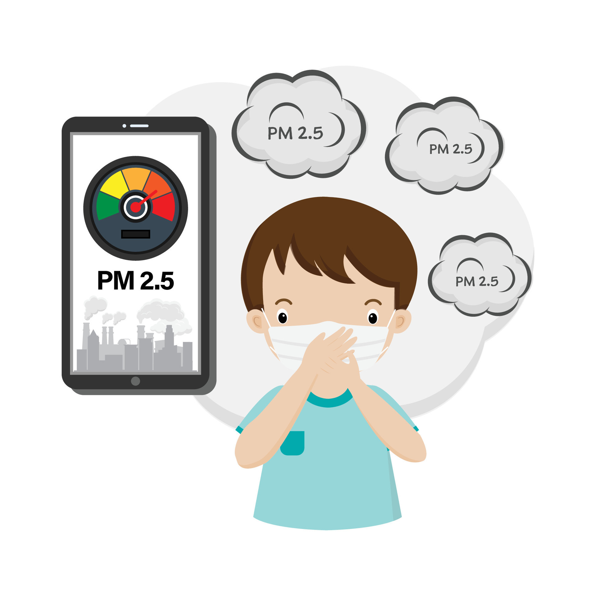 2 Niños Tosiendo En Caricatura Por La Contaminacion Del Humo