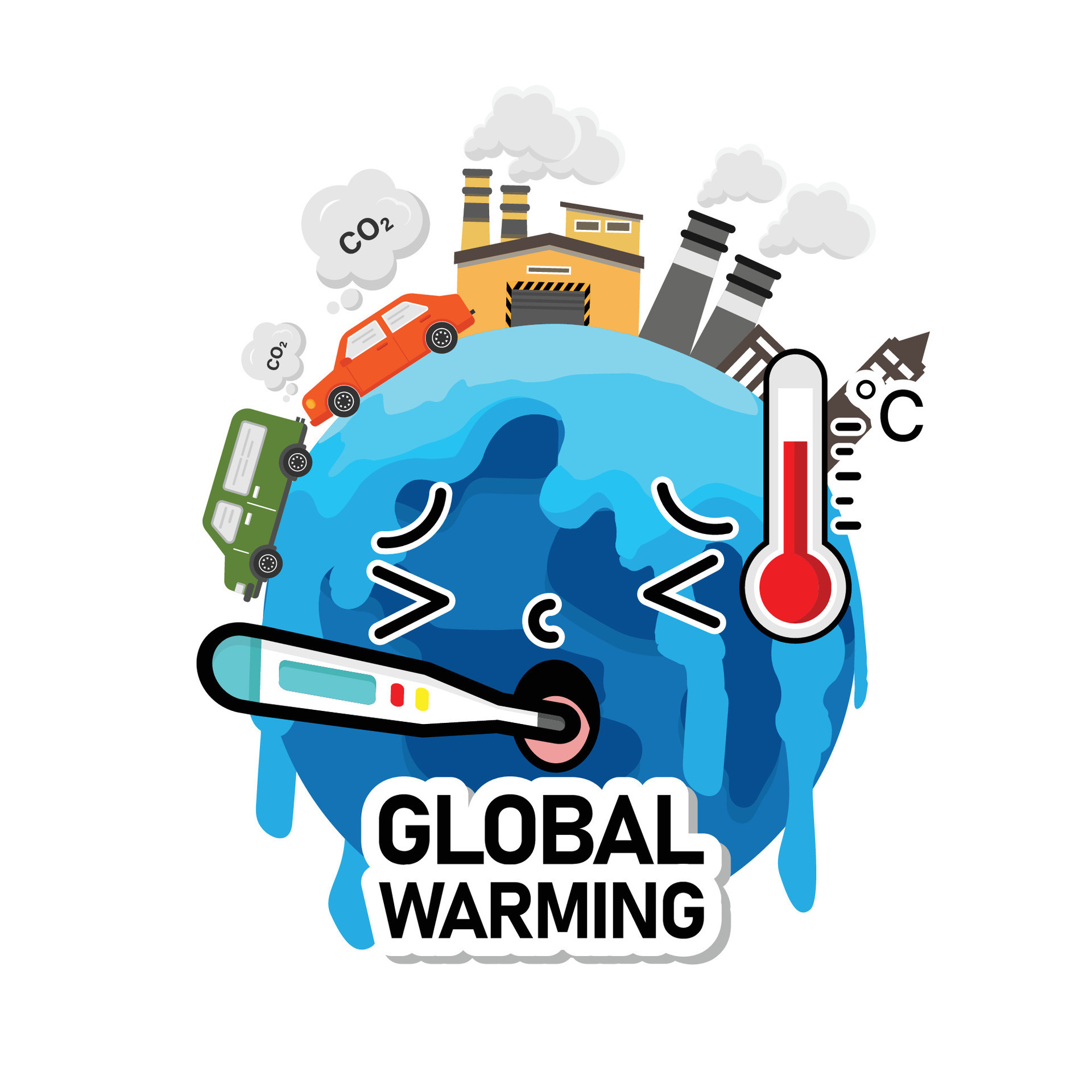 Global warming from Air pollution increase temperature earth. Climate