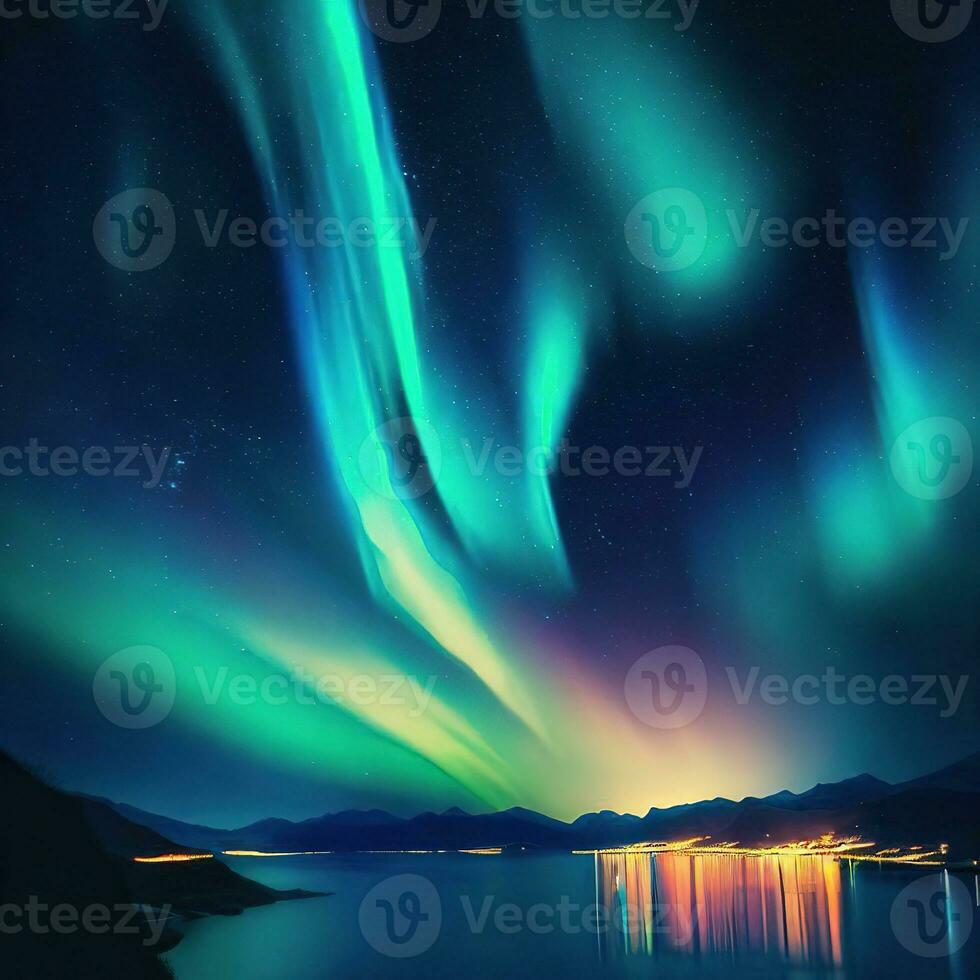 The Mesmerizing Aurora Borealis Illuminates the Night Sky ,AI Generated photo