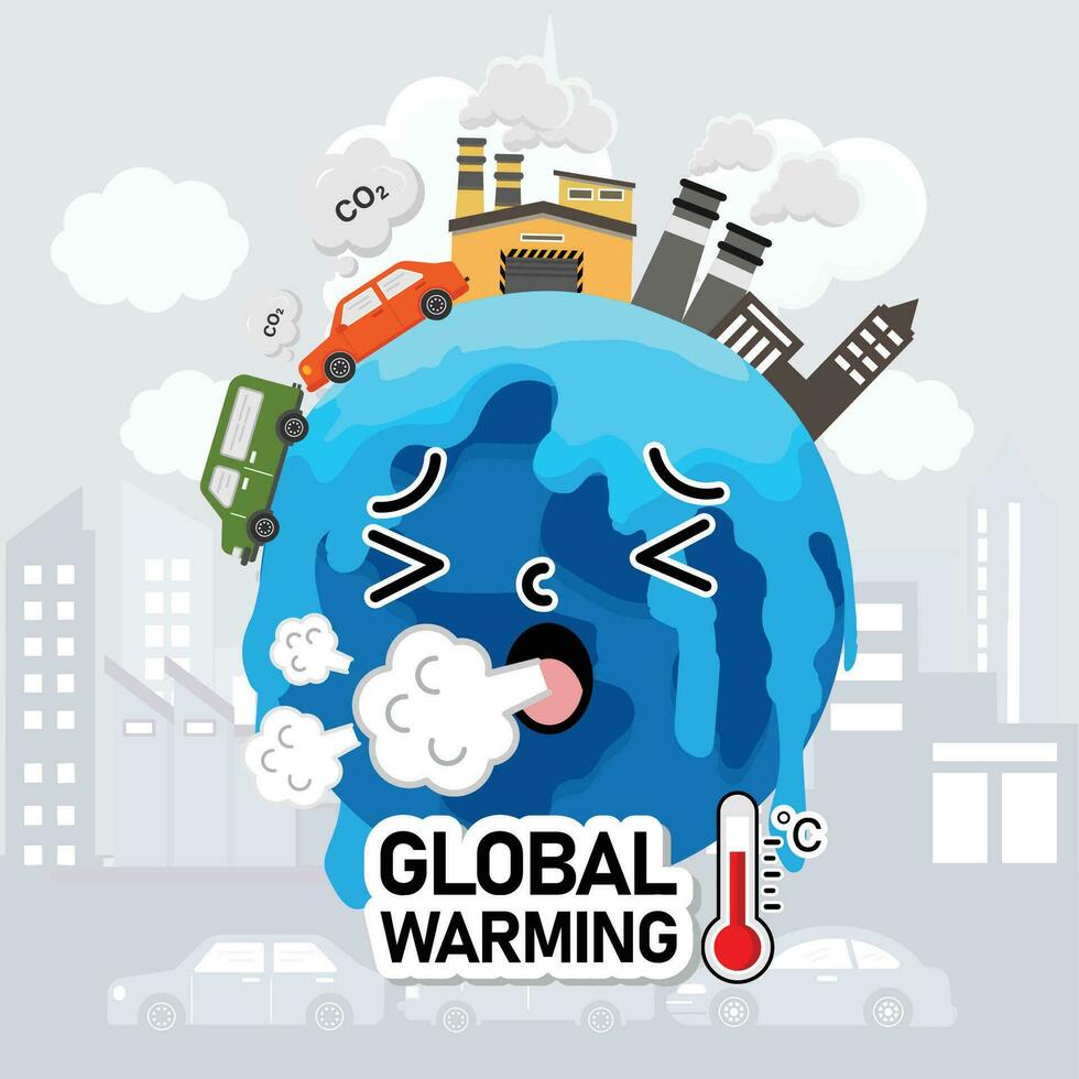 Global warming from Air pollution increase temperature earth. Climate change Global warming concept vector illustration. .