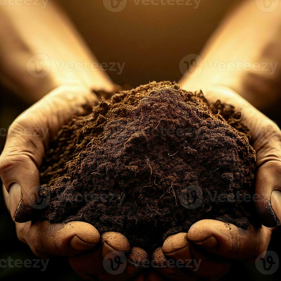 A hand full of fertile rich soil, the foundation of life and growth ,AI Generated photo