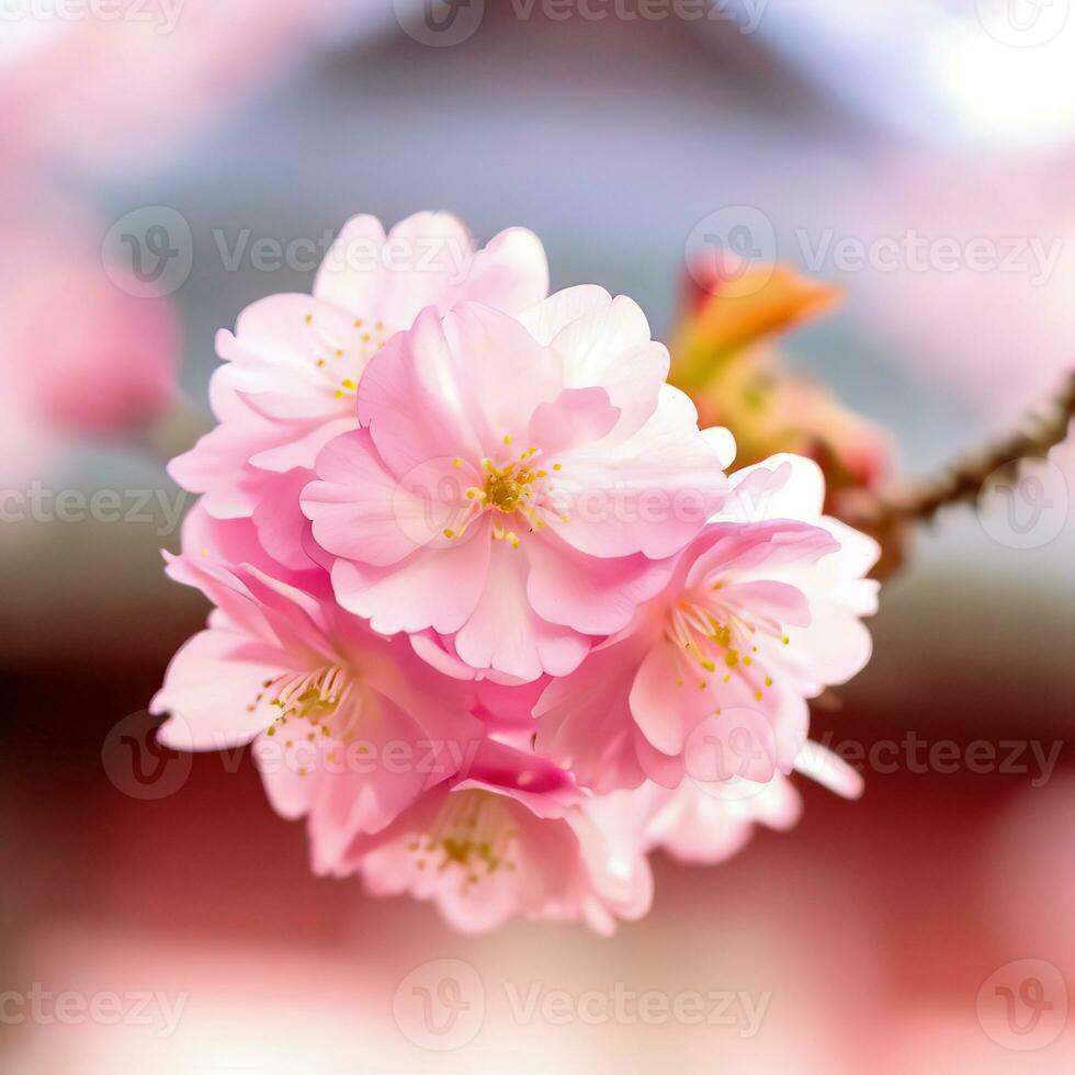 Cherry blossoms fall gently, adorning the ground like a floral carpet ,AI Generated photo