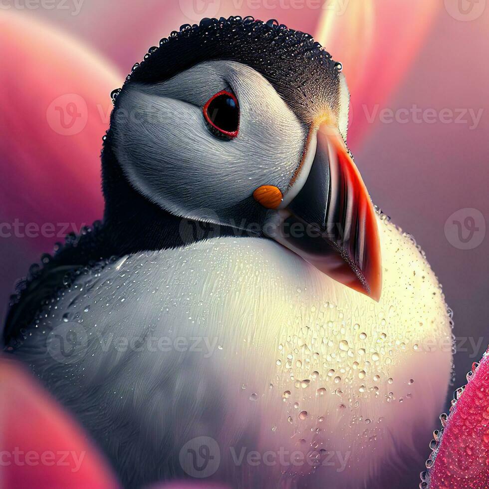 The Atlantic Puffin's vibrant beak adds a pop of color to the coastal landscape ,AI Generated photo