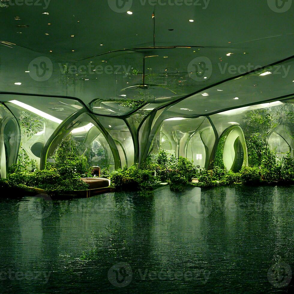 futurista botánico jardín y acuario ,ai generado foto