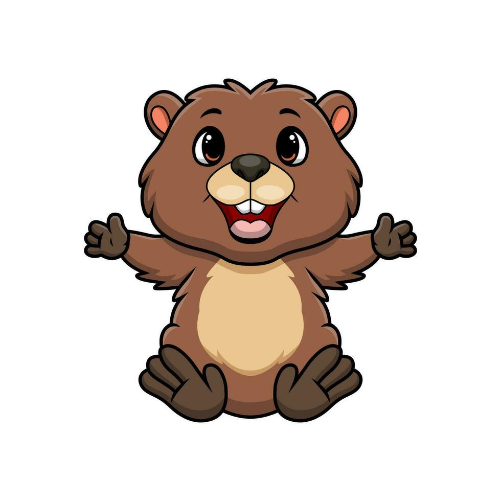 Cute beaver cartoon on white background vector