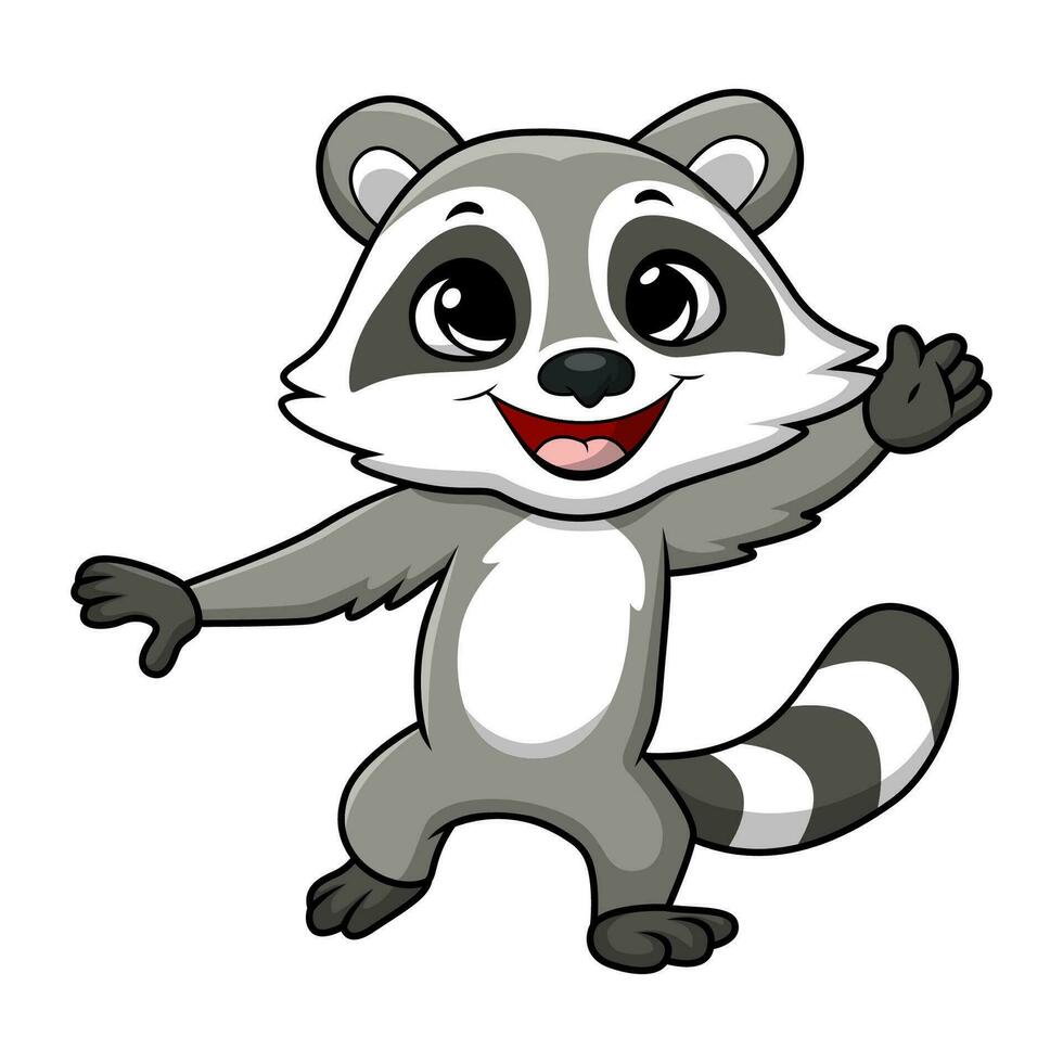 Cute raccoon cartoon on white background vector