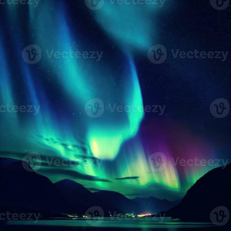 Awe-Inspiring Aurora Borealis Shimmers in the Darkness ,AI Generated photo