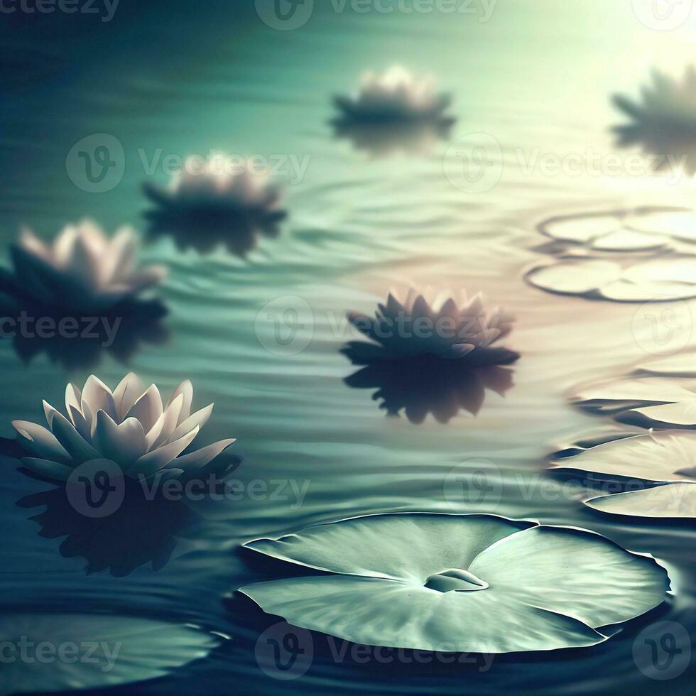 Pond with lotus, lotus in lake lotau flower in water ,AI Generated photo