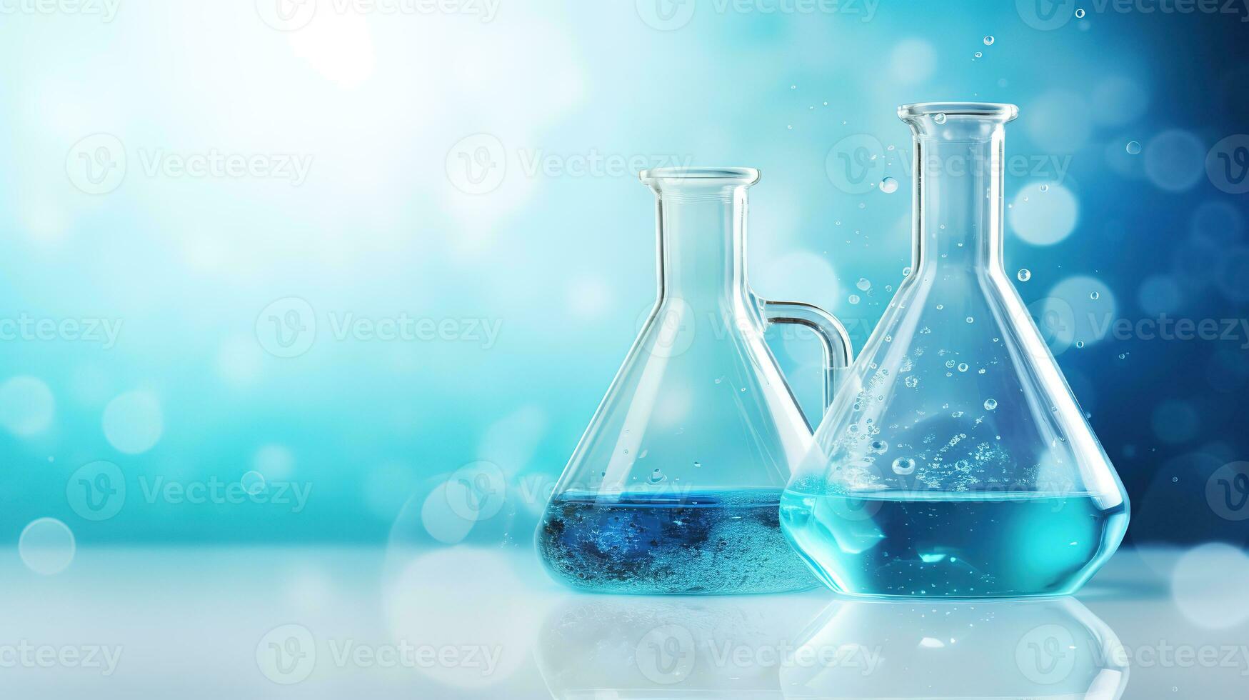 Glass flask and beaker in medical health science photo