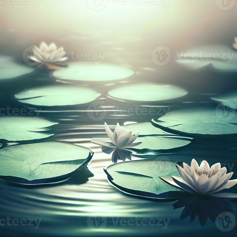 Pond with lotus, lotus in lake lotau flower in water ,AI Generated photo
