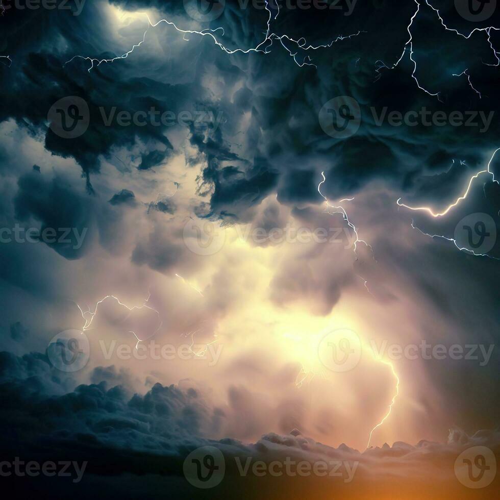 The stormy sky unleashes its power with brilliant flashes of lightning ,AI Generated photo