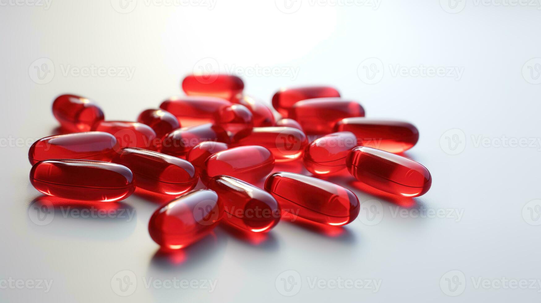 Transparent red vitamins on a light background photo