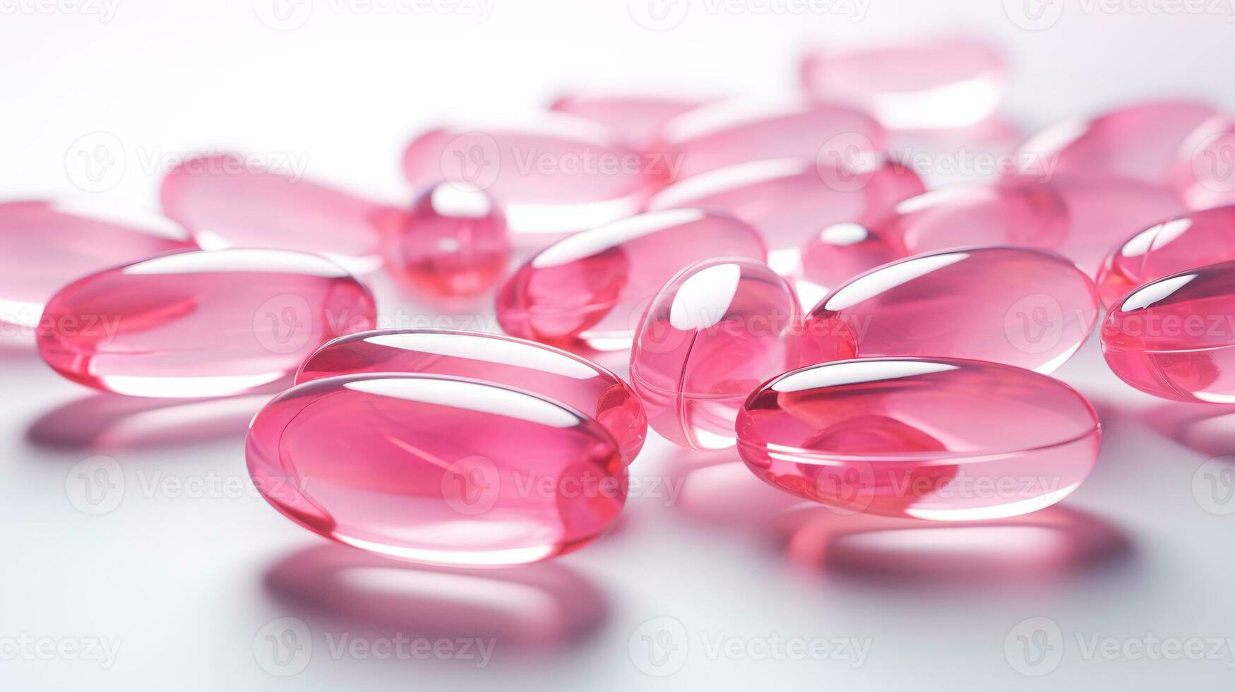 Pink transparent vitamins on a light background photo