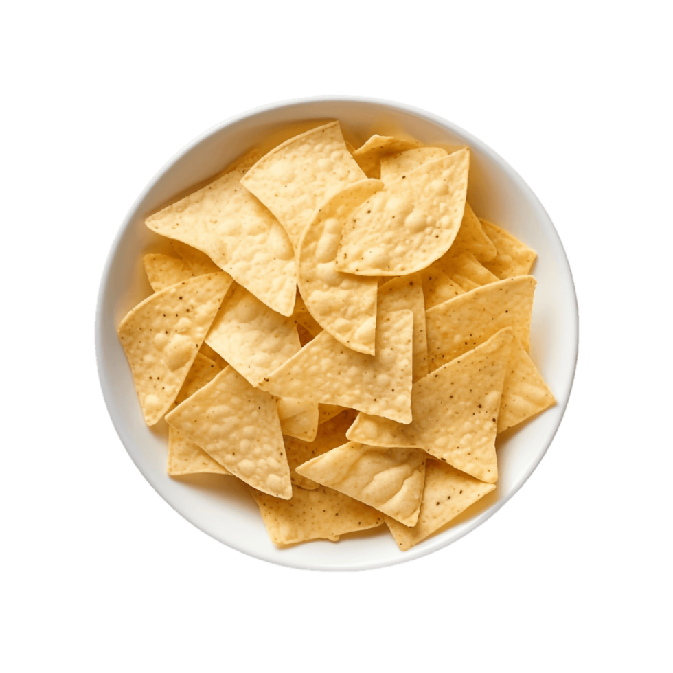 nachos dentro uma tigela em uma transparente plano de fundo,ai generativo png