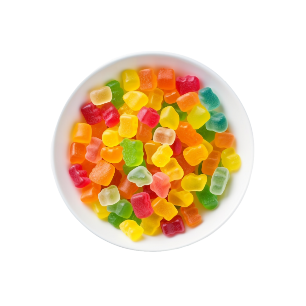 gummy bears in a bowl on a transparent background, AI Generative png