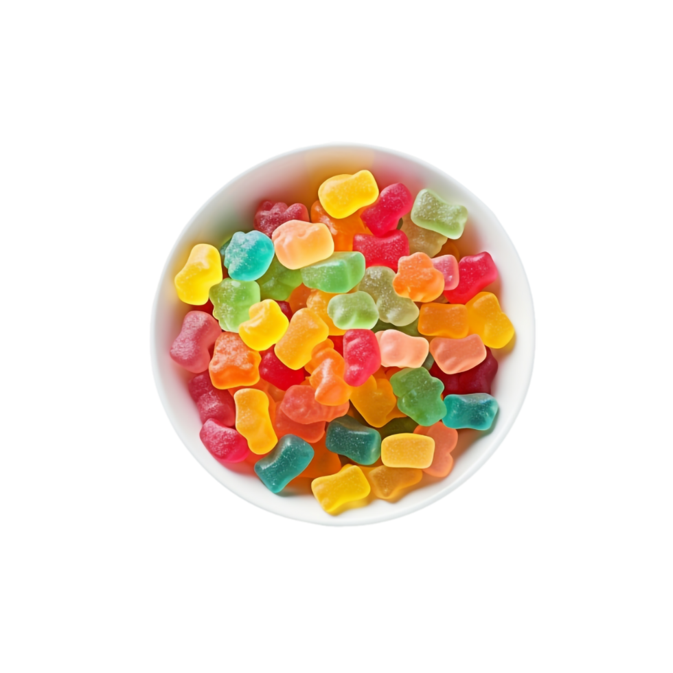 gummiartig Bären im ein Schüssel auf ein transparent Hintergrund, ai generativ png