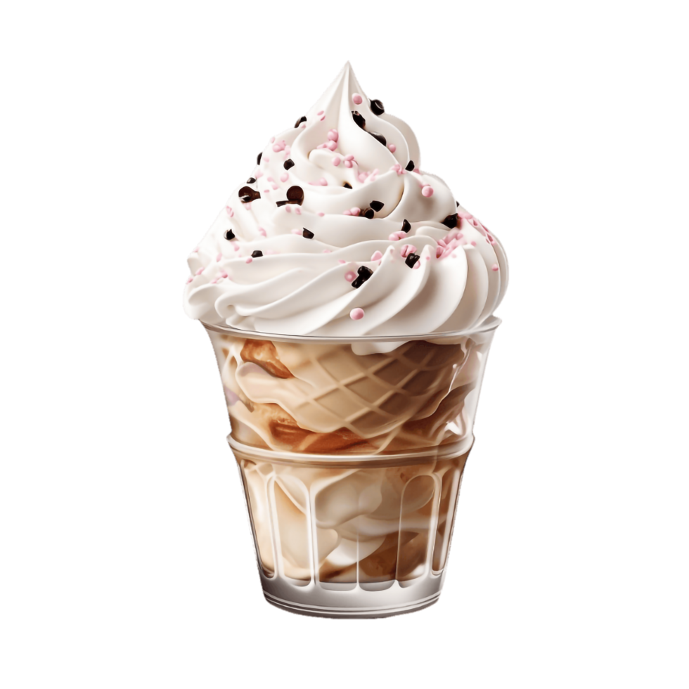 ice cream sundae with whipped cream and chocolate chips,AI Generative png