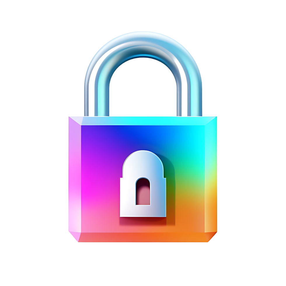 a lock with a rainbow colored key on a transparent background,AI Generative png