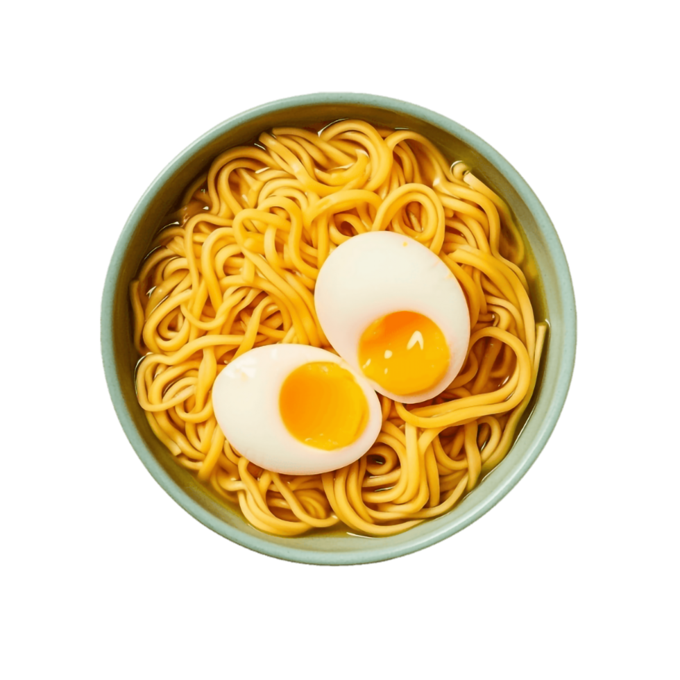 spaghetti med kokt ägg i en skål på en transparent bakgrund,ai generativ png