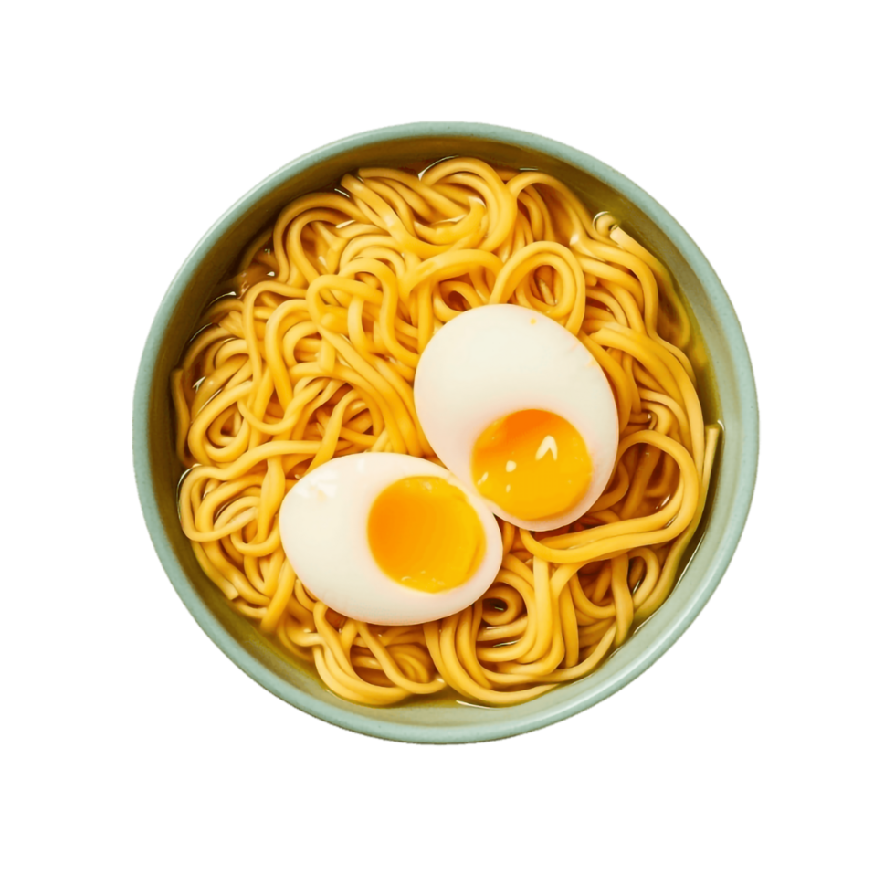 noodles with boiled eggs in a bowl on a transparent background,AI Generative png